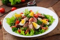 Warm salad with chicken liver, green beans, eggs, tomatoes Royalty Free Stock Photo