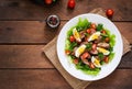 Warm salad with chicken liver, green beans, eggs, tomatoes Royalty Free Stock Photo