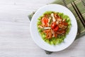 Warm salad with chicken and vegetables horizontal top view Royalty Free Stock Photo