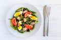 Warm salad with green beans, tuna, tomatoes and boiled eggs Royalty Free Stock Photo