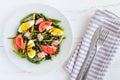 Warm salad with green beans, tuna, tomatoes and boiled eggs Royalty Free Stock Photo