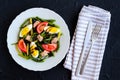 Warm salad with green beans, tuna, tomatoes and boiled eggs Royalty Free Stock Photo