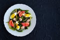 Warm salad with green beans, tuna, tomatoes and boiled eggs Royalty Free Stock Photo
