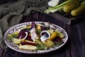 Warm salad of potatoes and smoked mackerel Royalty Free Stock Photo