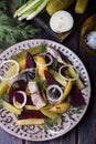 Warm salad of potatoes and smoked mackerel Royalty Free Stock Photo