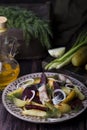 Warm salad of potatoes and smoked mackerel Royalty Free Stock Photo