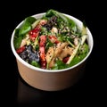 Warm salad shrimp takeout bowls for different dieting habits.