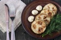 Fried marrows with mayonnaise on a plate Royalty Free Stock Photo