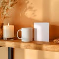 Warm Shelf Decor Mockup Candle Mug Box Royalty Free Stock Photo