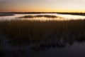 Warm sky over a marsh at Milford Point, Connecticut. Royalty Free Stock Photo