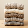 Warm Stack of Knitted Sweaters in Neutral Tones Royalty Free Stock Photo