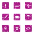 Warm state icons set, grunge style