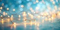 Warm string lights gleaming on a soft blue background with a dreamy and festive glow. Generative AI Royalty Free Stock Photo