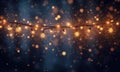 Warm string lights shining brightly in dark blue background with bokeh Royalty Free Stock Photo