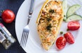 Warm stuffed zucchini with chicken and vegetables Royalty Free Stock Photo