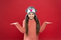 Warm and stylish trapper hat for kid. happy little girl in earflap hat. small child ready for winter. seasonal Royalty Free Stock Photo
