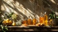 Artisanal Honey and Lemon on Rustic Kitchen Shelf. Generative AI Royalty Free Stock Photo