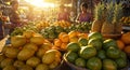 Warm Sunlight Illuminates a Vibrant Fruit Market Scene Royalty Free Stock Photo