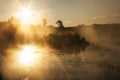 Golden sunny foggy polish lake Royalty Free Stock Photo