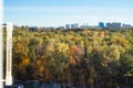 warm sunny october day and view of blurry park Royalty Free Stock Photo