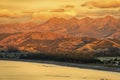 Warm sunrise on the Kaikoura Ranges, New Zealand Royalty Free Stock Photo