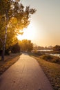 Warm morning sun on a river path Royalty Free Stock Photo