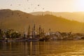 Warm sunrise at the port of Marmaris Royalty Free Stock Photo