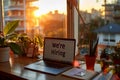 Golden Hour Glimmers on a Modern Hiring Workspace by the Window