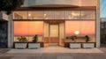 Sunset Reflections on Modern Storefront with Logo Royalty Free Stock Photo