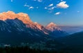 Warm sunset landscape over mountains. Dolomites Italy Royalty Free Stock Photo