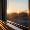 Warm sunset light streaming through a window, casting subtle reflections on the Royalty Free Stock Photo