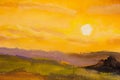 Warm sunset in mountains artistic painting background.