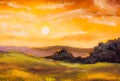 Warm sunset in mountains artistic painting background.