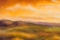 Warm sunset in mountains artistic painting background.