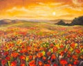 Warm sunset in mountains artistic painting background.