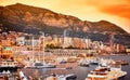 Warm sunset over the Port Hercules in Monte Carlo