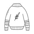 Warm sweater in doodle style. Vector illustration. Linear autumn pullover.