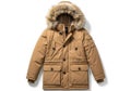 Warm tan winter parka with fur trimmed hood Royalty Free Stock Photo