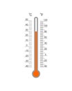 Warm temperature index on Celsius and Fahrenheit meteorological thermometer degree scale. Outdoor temperature measuring