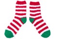 warm terry striped socks Christmas drawing, shooting on a white background Royalty Free Stock Photo