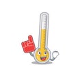 Warm thermometer presented in cartoon character design with Foam finger