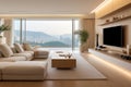 Warm tones of modern living room interior with minimal art decor design, Home interior concept, contemporary room Royalty Free Stock Photo