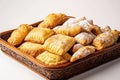 A warm tray of orejas with crispy, sweet pastries. Royalty Free Stock Photo