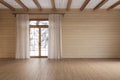 Cozy home interior with beige wood walls. Wall mockup, 3d rendering