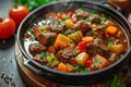 Warm and wholesome Delicious beef and vegetable stew simmering