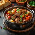 Warm and wholesome Delicious beef and vegetable stew simmering