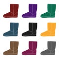 Warm winter blue ugg boots. Comfortable winter shoes for everyday wear .Different shoes single icon in black style
