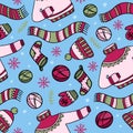 WARM WINTER CLOTHES Hygge Seamless Pattern Vector Illustration