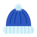 Warm winter hat with pompon, vector illustration in cartoon flat style. Clothes for cold and frosty day. Hygge, cozy and