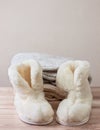 Warm winter sheepskin slippers